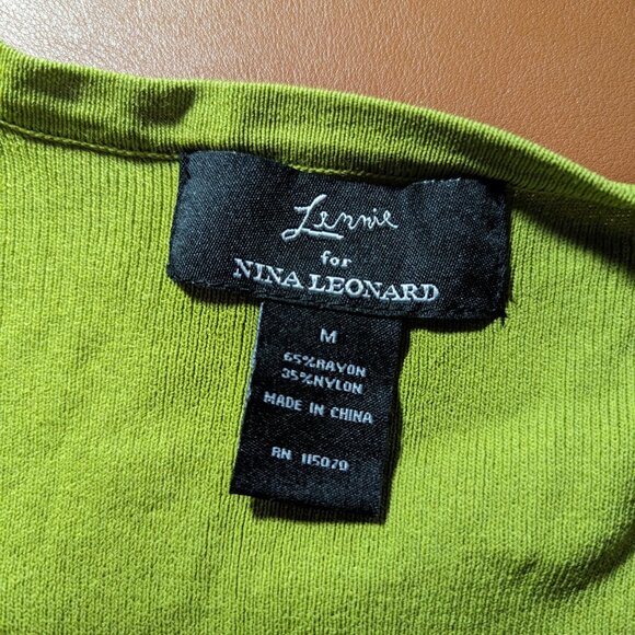 Lennie for Nina Lenoard Chartreuse Cardigan Sweater Cropped One Button Moss Med - Picture 5 of 6